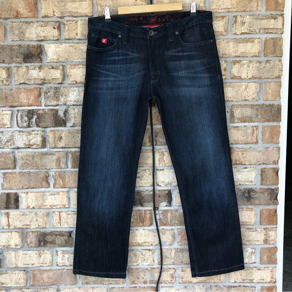 Vans RN96277 Cotton Blend Dark‎ Wash Whiskered Straight Leg Jeans Size 34